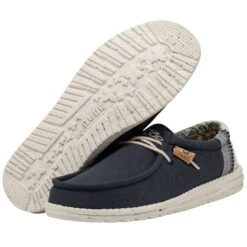 Wally Break Stitch - Navy 10 Wally Break Stitch - Navy -Daily Footwear Shop 110792568 WALLY LINEN NATURAL NAVY LEFT 3 1